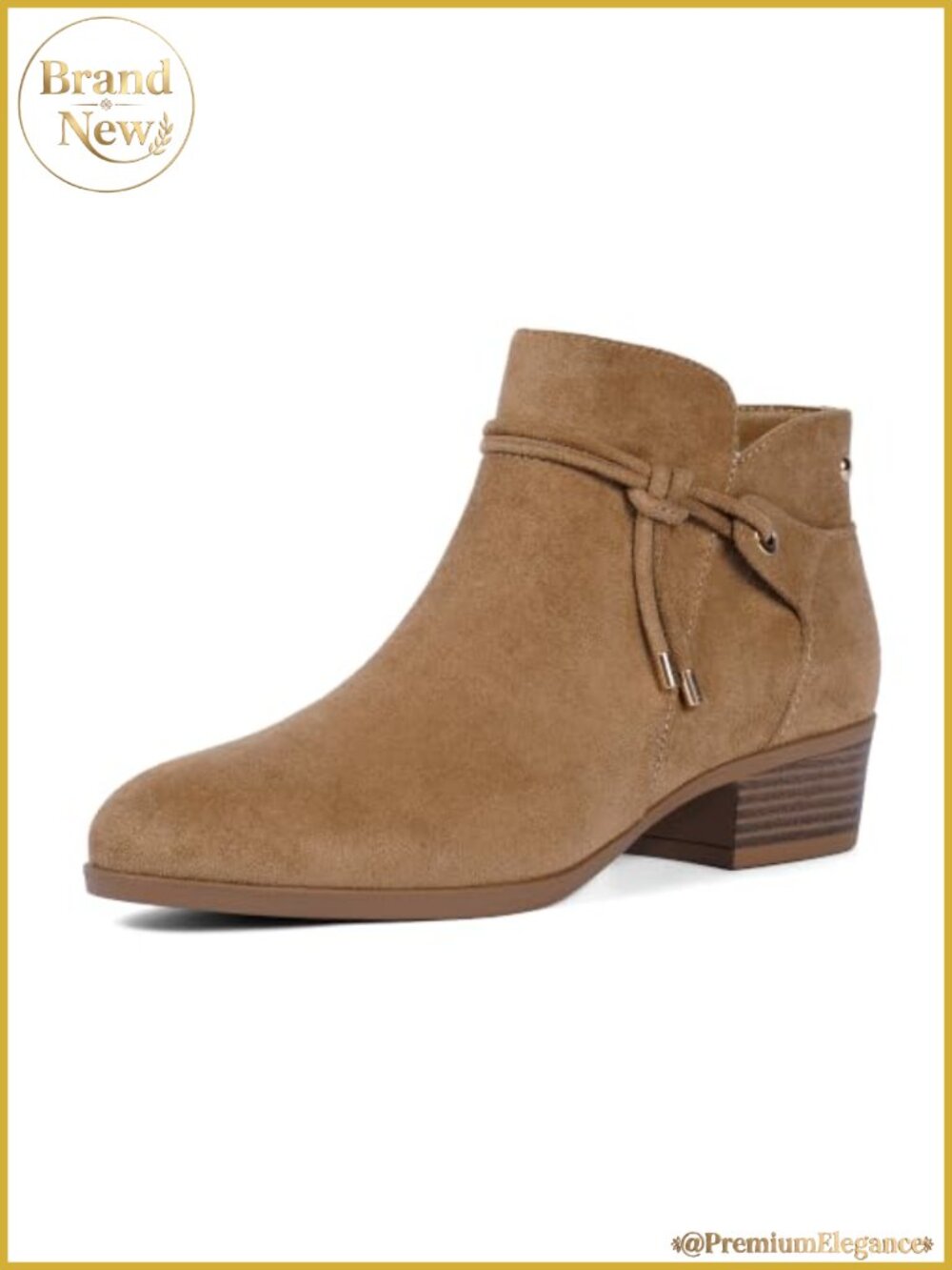 Women's Ankle Boots Low Block Heel Round Toe Side Zip Faux Suede Booties